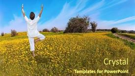 Presentation with beautiful spring flowers - Amazing presentation design having woman-doing-yoga-among-flowers backdrop and a tawny brown colored foreground
