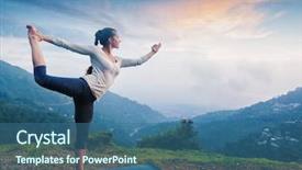  Presentation with waterfall woman - Presentation theme with woman doing yoga asana natarajasana background and a ocean colored foreground