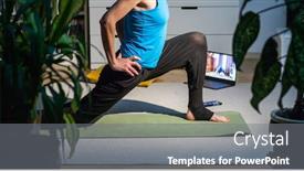  Presentation with yoga - PPT theme featuring woman-doing-yoga-at-home background and a gray colored foreground