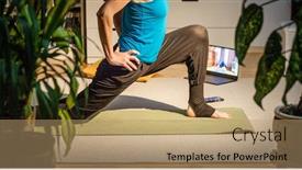  Presentation with yoga - Presentation design enhanced with woman-doing-yoga-at-home background and a coral colored foreground