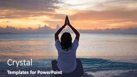  Presentation with tropical beach sunset - PPT layouts featuring woman-doing-yoga-at-sunset background and a  colored foreground