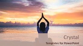  Presentation with tropical beach sunset - PPT theme consisting of woman-doing-yoga-at-sunset background and a  colored foreground