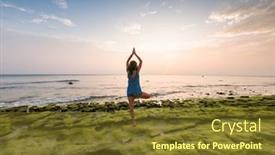  Presentation with tropical beach sunset - Presentation theme with woman-doing-yoga-on-tropical background and a  colored foreground
