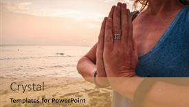  Presentation with tropical beach sunset - PPT theme having woman-doing-yoga-on-tropical background and a  colored foreground