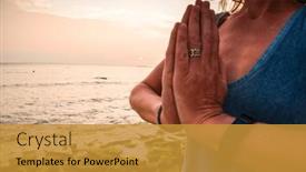  Presentation with tropical beach sunset - Slide deck consisting of woman-doing-yoga-on-tropical background and a gold colored foreground