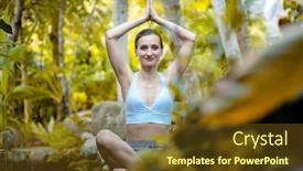  Presentation with jungle - Slides having woman doing yoga in the tropical jungle sitting on a stone background and a tawny brown colored foreground