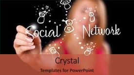  Presentation with network social media sns internet - PPT theme featuring woman draving social network theme background and a red colored foreground