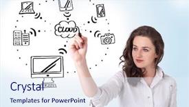  Presentation with cloud computing - PPT layouts enhanced with woman drawing a cloud computing background and a sky blue colored foreground