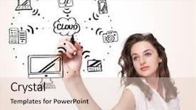  Presentation with cloud computing - Colorful theme enhanced with woman drawing a cloud computing backdrop and a lemonade colored foreground