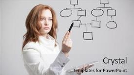  Presentation with business process - Colorful PPT theme enhanced with woman drawing flowchart business process backdrop and a light gray colored foreground