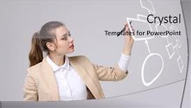  Presentation with business process - PPT theme enhanced with woman drawing flowchart business process background and a light gray colored foreground