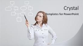  Presentation with business process - Beautiful PPT theme featuring woman drawing flowchart business process backdrop and a light gray colored foreground