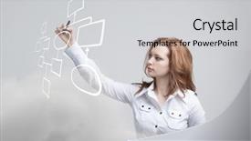  Presentation with business process - Presentation theme having woman drawing flowchart business process background and a light gray colored foreground