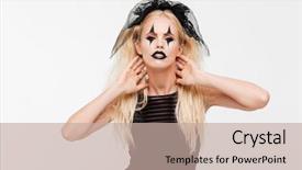  Presentation with black woman - Audience pleasing PPT layouts consisting of woman dressed in black widow backdrop and a  colored foreground