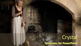  Presentation with released - PPT layouts with woman-dressed-in-renaissance-maid background and a tawny brown colored foreground