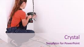  Presentation with drilling - Colorful theme enhanced with woman drilling hole in wall backdrop and a sky blue colored foreground