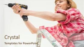  Presentation with drilling - Presentation theme with woman drilling wall in new house background and a sky blue colored foreground