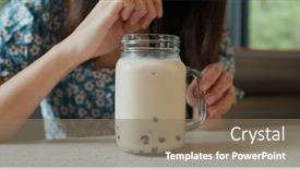  Presentation with bubble milk tea - Audience pleasing PPT theme consisting of woman-drink-of-bubble-milk backdrop and a coral colored foreground