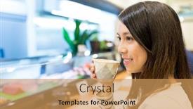  Presentation with tea - Presentation theme having woman-drink-of-tea background and a coral colored foreground