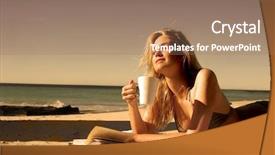  Presentation with beautiful skin and beach - Audience pleasing presentation consisting of woman drink on the beach backdrop and a  colored foreground