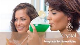  Presentation with happy hour - Amazing slide deck having woman drinking at happy hour backdrop and a coral colored foreground