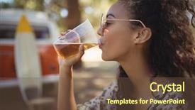  Presentation with beer - Presentation design featuring woman drinking beer against van background and a  colored foreground