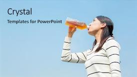 Presentation with tea - PPT theme enhanced with woman drinking bottle of tea background and a light blue colored foreground
