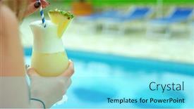  Presentation with summer holiday - Slide deck featuring woman-drinking-cocktail-at-poolside background and a  colored foreground