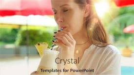  Presentation with cocktail - Slide set having woman-drinking-cocktail-at-poolside background and a  colored foreground