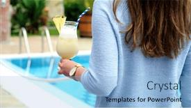  Presentation with summer holiday - PPT theme consisting of woman-drinking-cocktail-at-poolside background and a  colored foreground