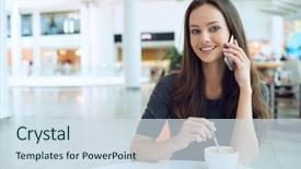  Presentation with coffee - Cool new PPT layouts with woman drinking coffee and calling backdrop and a sky blue colored foreground