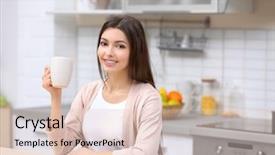  Presentation with coffee - Presentation having woman drinking coffee in kitchen background and a lemonade colored foreground