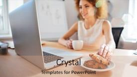  Presentation with cookies - Cool new theme with woman drinking coffee with cookies backdrop and a coral colored foreground