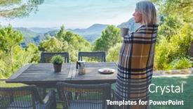  Presentation with sunny fall - Slides featuring woman-drinking-coffee background and a gray colored foreground