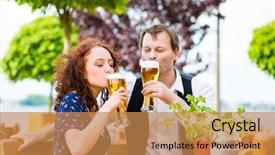  Presentation with beer garden - Cool new slide deck with woman drinking in beer garden backdrop and a  colored foreground