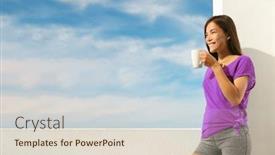  Presentation with tea coffee - Amazing presentation theme having woman-drinking-tea-hot-coffee backdrop and a lemonade colored foreground