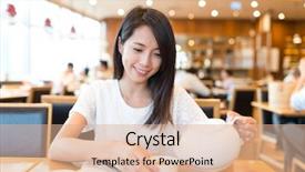  Presentation with chinese restaurant - PPT theme featuring woman drinking tea in chinese restaurant background and a coral colored foreground