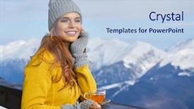  Presentation with summit - Amazing PPT theme having woman drinking tea backdrop and a light blue colored foreground
