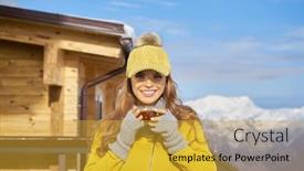  Presentation with mountain snow - Amazing slide set having woman drinking warm tea backdrop and a gold colored foreground