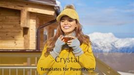  Presentation with snow mountain - Presentation design consisting of woman drinking warm tea background and a gold colored foreground