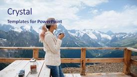  Presentation with high tea - Colorful presentation design enhanced with woman drinking warm tea backdrop and a sky blue colored foreground