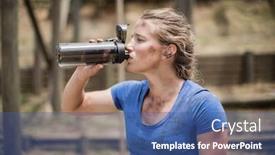  Presentation with boot camp - Slide deck having woman drinking water from bottle during obstacle course in boot camp background and a ocean colored foreground