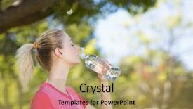  Presentation with benefits of drinking water - Colorful PPT theme enhanced with woman drinking water from water backdrop and a  colored foreground