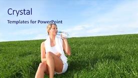  Presentation with benefits of drinking water - Presentation with woman drinking water from water background and a  colored foreground