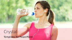  Presentation with water park - Slides with woman drinking water while doing fitness in a park background and a coral colored foreground
