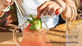  Presentation with cafe - Amazing theme having woman-drinking-watermelon-sangria backdrop and a coral colored foreground