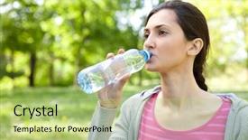  Presentation with water bottle - Presentation theme with woman drinks water from bottle background and a mint green colored foreground