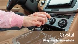  Presentation with driver - Beautiful slides featuring woman-driver-hand-shifting backdrop and a coral colored foreground