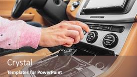  Presentation with driver - Amazing presentation theme having woman-driver-hand-shifting backdrop and a violet colored foreground