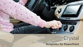  Presentation with gear - PPT layouts having woman-driver-hand-shifting background and a soft green colored foreground